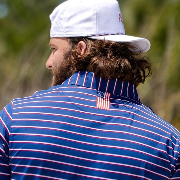 Rhoback Shirts Rhoback American Flag Blue Striped Short Sleeve Golf